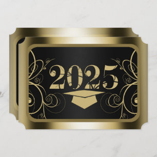 Convite Festa de formatura de quadros preto e Dourado