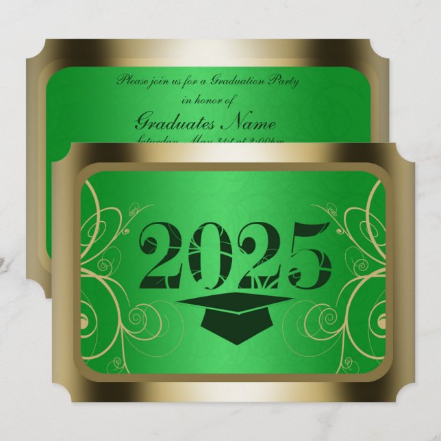 Convite Festa de formatura de quadros verde e Dourada (Frente/Verso)