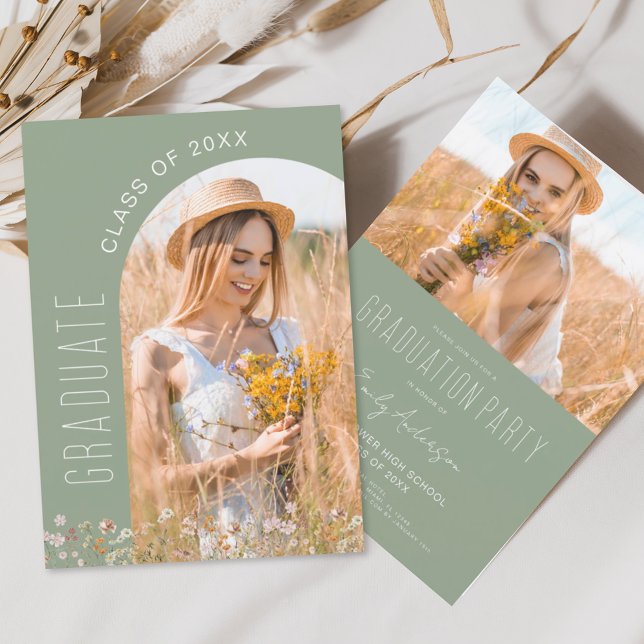 Convite Festa de formatura de Sage Green Wildflower (Criador carregado)