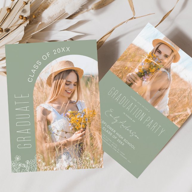 Convite Festa de formatura de Sage Green Wildflower (Criador carregado)