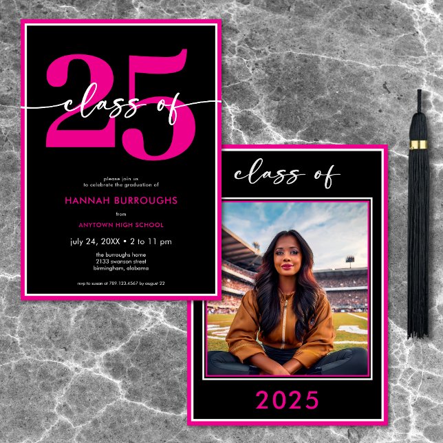 Convite Festa de formatura de Script Mínimo Rosa Moderna (Modern Minimal Pink Script Graduation Party Invitation)