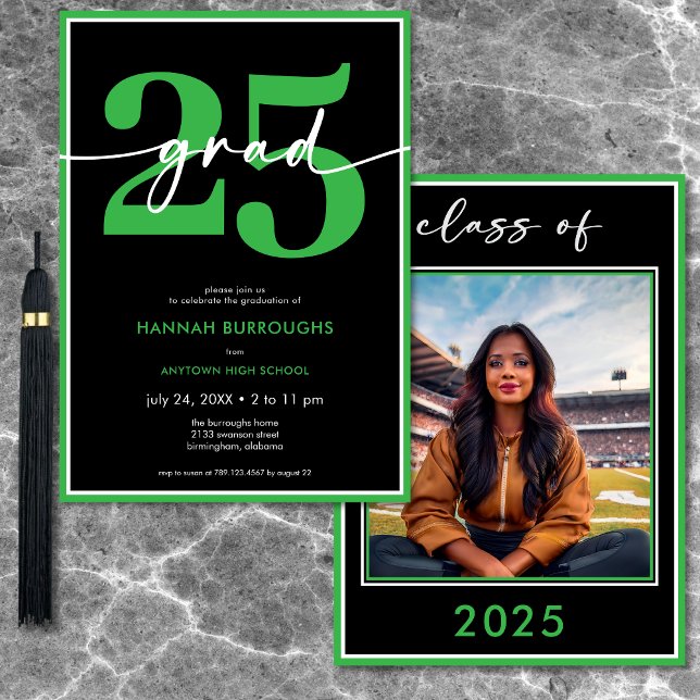 Convite Festa de formatura de Script Verde Mínimo Moderno (Modern Minimal Green Script Graduation Party Invitation)