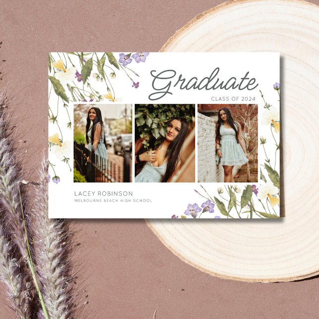 Convite Festa de formatura de Segundo grau de flor selvage (Wildflower Photo High School Graduation Party Invitation)
