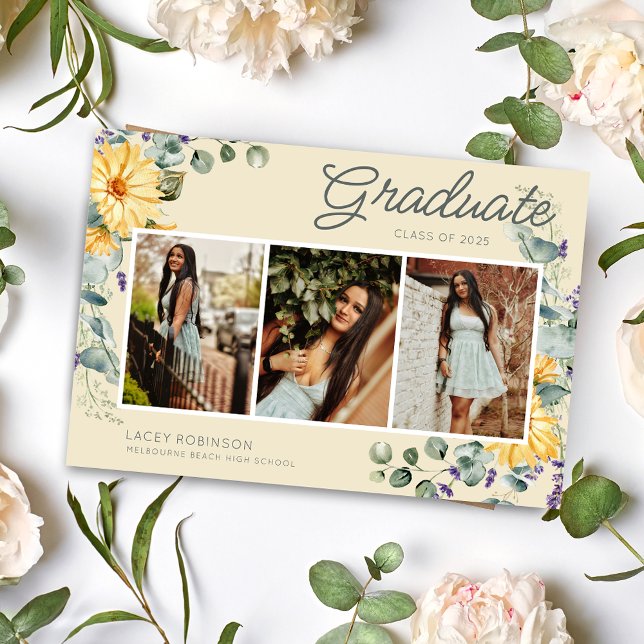 Convite Festa de formatura de Segundo grau de Wildflower P (Wildflower Photo Girl High School Graduation Party Invitation)