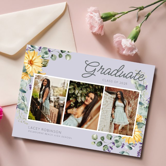 Convite Festa de formatura de Segundo grau de Wildflower P (Wildflower Photo Girl High School Graduation Party Invitation)