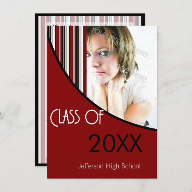 Convite Festa de formatura de Stripes de Mod Convidar Pret (Frente/Verso)