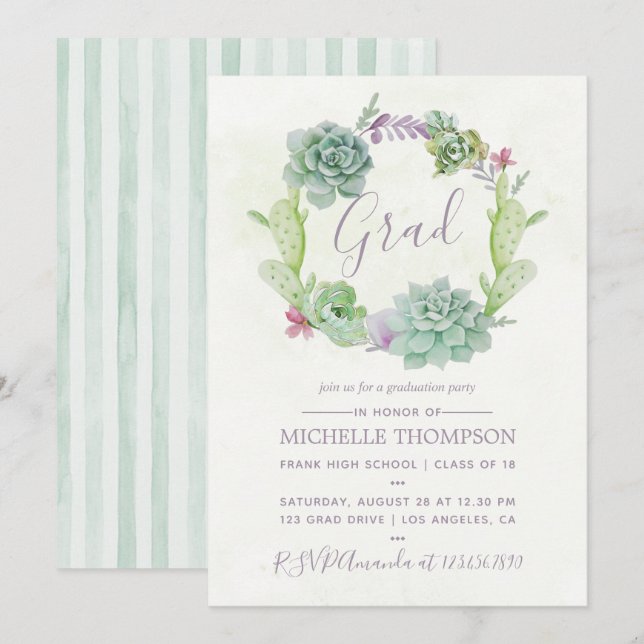 Convite Festa de formatura de Sucultivos do Cactus Waterco (Frente/Verso)