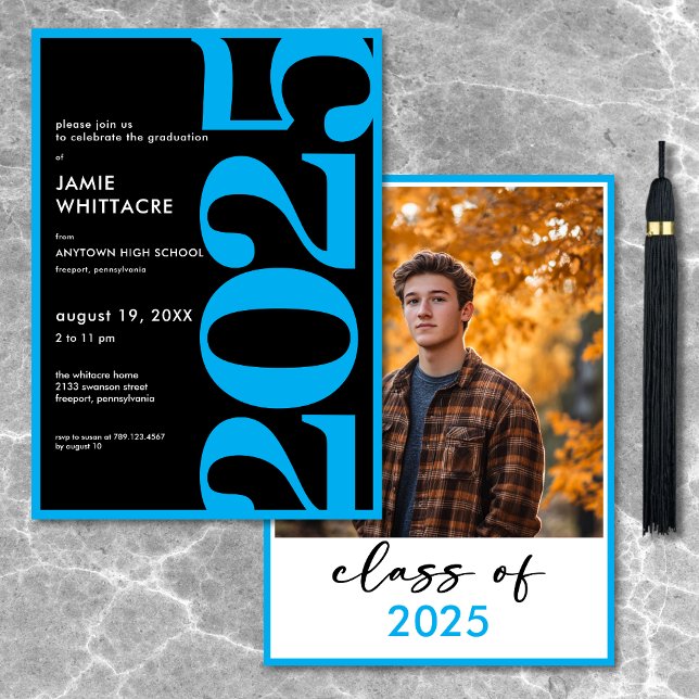 Convite Festa de formatura de Tipografia Azul Mínima Moder (Modern Minimal Blue Typography Graduation Party Invitation)