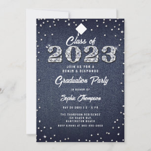 Convite Festa de formatura Denim Diamantes Script Indigo 2
