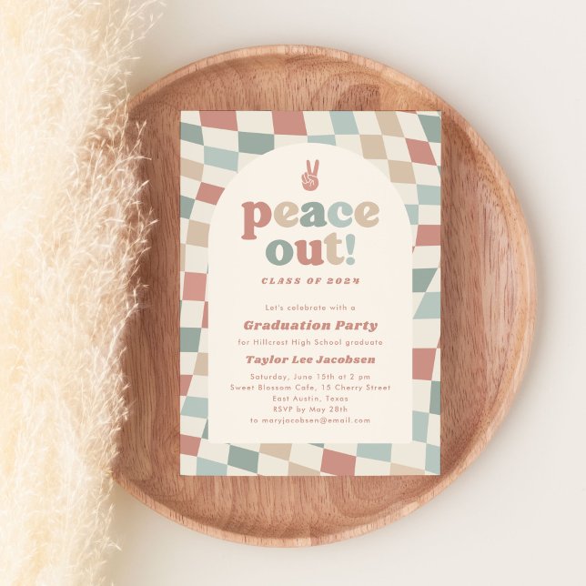 Convite Festa de formatura do Groovy 70s Retro Peace Out (peace out retro groovy graduation party invitation)