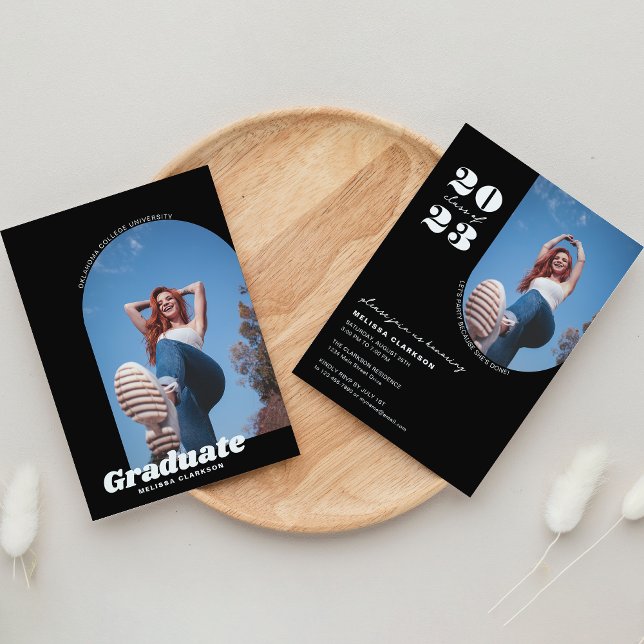 Convite Festa de formatura do na moda Black Retro Photo Ar (Criador carregado)