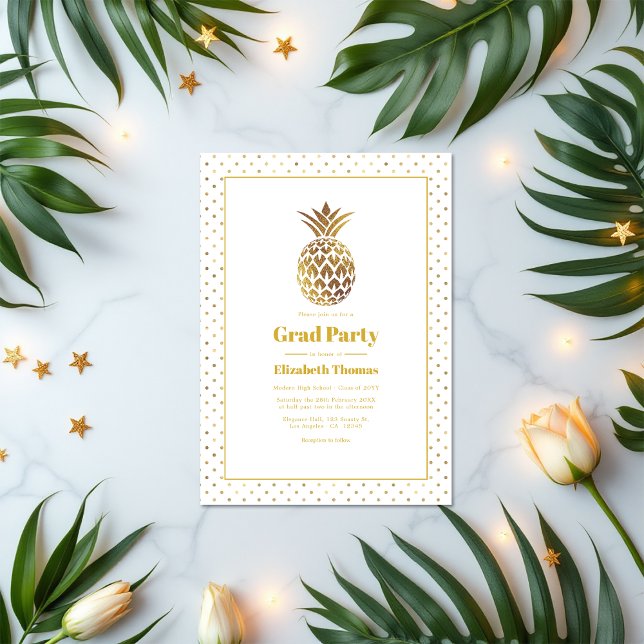 Convite Festa de formatura Dourada de abacaxi (Gold Pineapple Graduation Party Invitation)