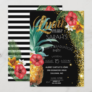 Convite Festa de formatura Dourada de Flores Tropicais com