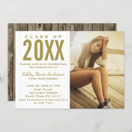 Convite Festa de formatura Dourada de madeira russa com fo