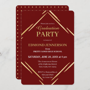 Convite Festa de formatura Dourada Elegante Burgundy