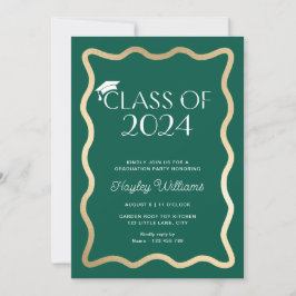 Convite Festa de formatura Dourada Verde Escuro Wave