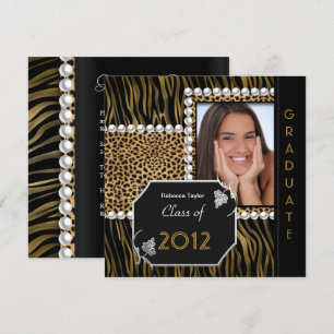 Convite Festa de Formatura Dourado Preto Branco Leopardo Z