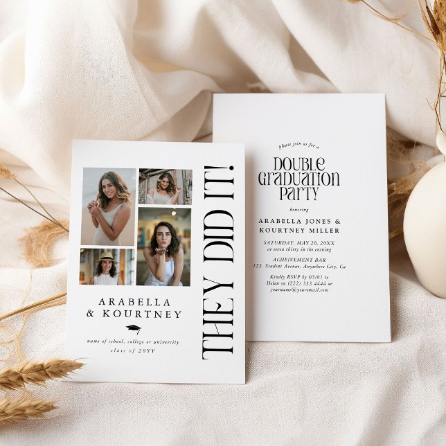 Convite Festa de formatura dupla de colagem mínima de foto (Criador carregado)