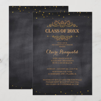 Convite Festa de formatura Elegante Black Vintage Classy