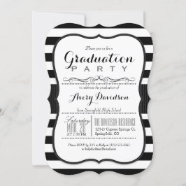 Convite Festa de formatura Elegante Black & White Stripes