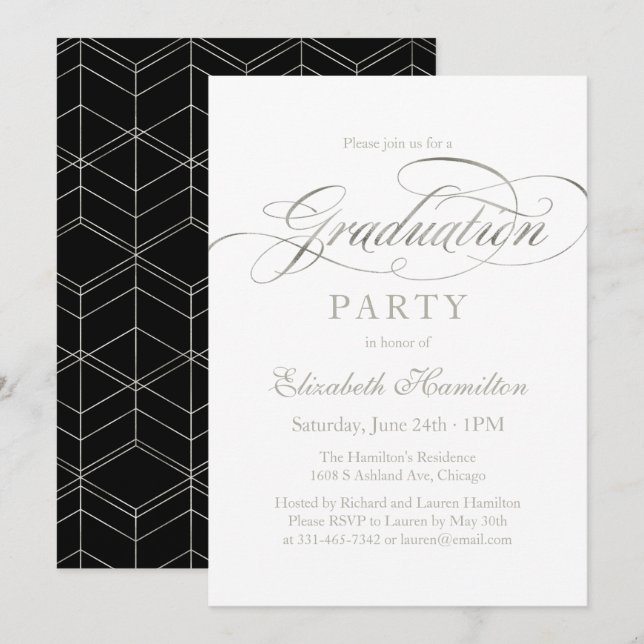 Convite Festa de Formatura Elegante com Letra Prata (Frente/Verso)
