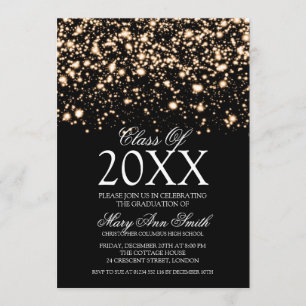 Convite Festa de formatura Elegante, Dourada meia-noite