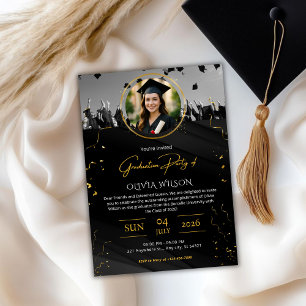 Convite Festa de Formatura Elegante em Preto e Dourado