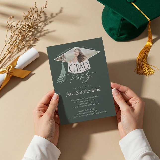 Convite Festa de formatura Elegante para Boné e Formando d (Elegant Grad Cap & Tassel Photo Graduation Party Invitation)