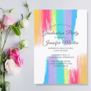 Convite Festa de formatura Elegante Rainbow Watercolor 202