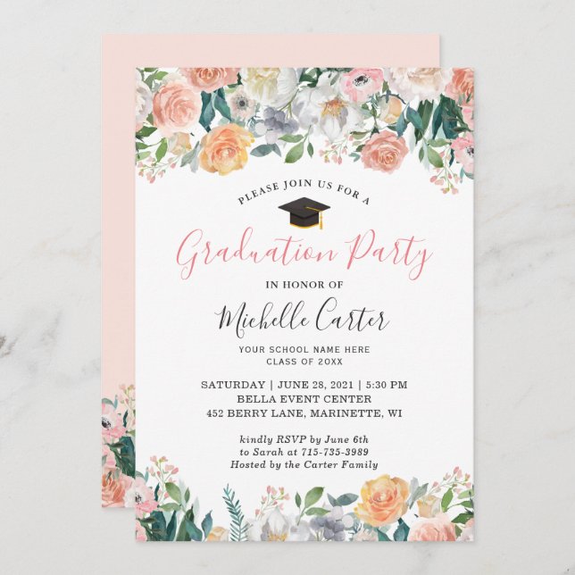 Convite Festa de formatura Elegante Rosas de Sangue do Jar (Frente/Verso)