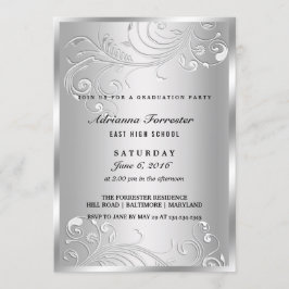 Convite Festa de formatura Elegante Silver Flourish