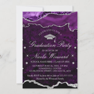 Convite Festa de Formatura em Ágata de Mármore Roxo Modern