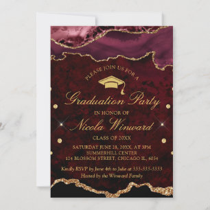 Convite Festa de Formatura em Ágata de Mármore Vermelho Mo