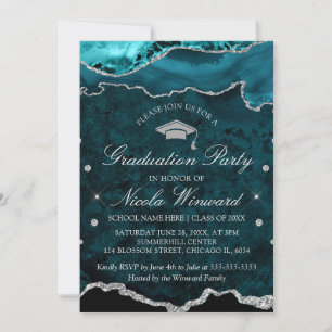Convite Festa de Formatura em Ágata Mármore Verde Teal Mod
