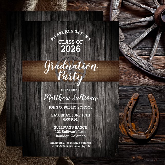 Convite Festa de Formatura em Madeira Rústica com Sacos de (No Photo Graduation Invitation
Rustic Wood & Burlap
Class of 2026)