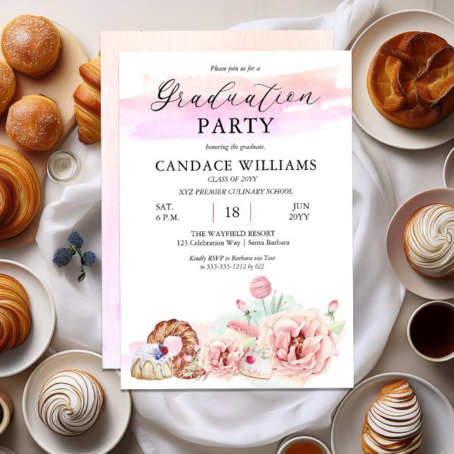 Convite Festa de formatura Escolar Culinária de Patisserie (Patisserie Culinary School Graduation Party Invitation for Print and/or Digital Download)
