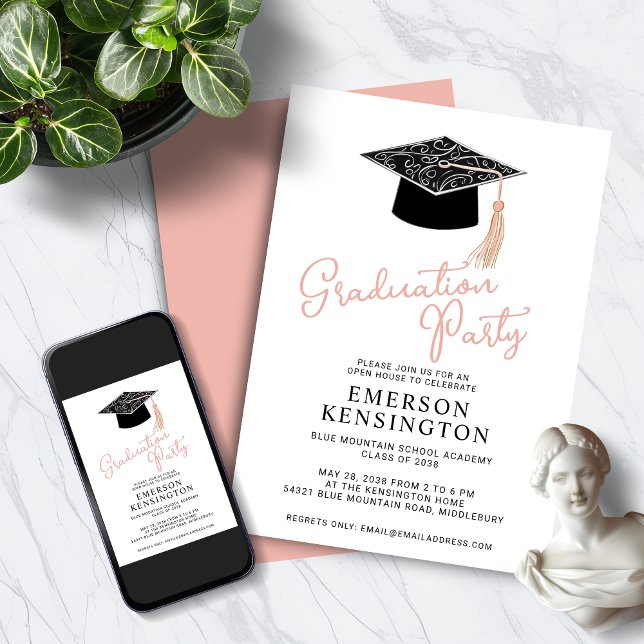Convite Festa de formatura feminina moderna e bonita (Cute Modern Feminine Graduation Party Invitation with Instant Digital Download Option)