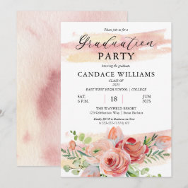 Convite Festa de formatura Floral Boho Peach Watercolor