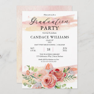 Convite Festa de formatura Floral Boho Peach Watercolor