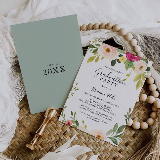 Convite Festa de formatura Floral Cinzenta Cinzenta Verde (Criador carregado)