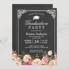 Convite Festa de formatura Floral Clássica do Quadro de Ch