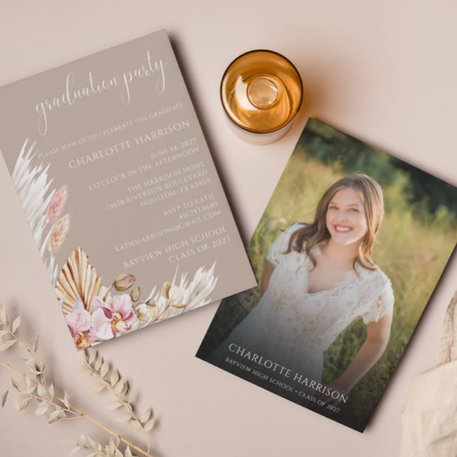 Convite Festa de formatura Floral de Foto Boho Chic (Criador carregado)