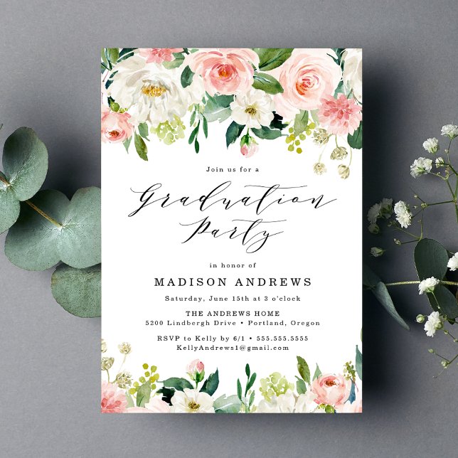 Convite Festa de formatura Floral Elegante Blush (Criador carregado)