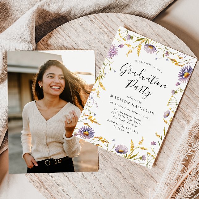 Convite Festa de formatura Floral Elegante Roxo e Amarelo (Criador carregado)