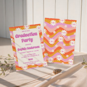 Convite Festa de Formatura Floral Groovy Rosa Retro Daisy