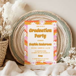 Convite Festa de Formatura Floral Groovy Rosa Retrô Margar