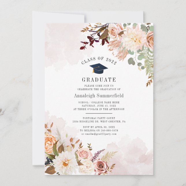 Convite Festa de Formatura Floral Pastel Blush 2022 (Frente)