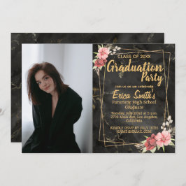 Convite Festa de formatura Floral Preta E Dourada De Fotog