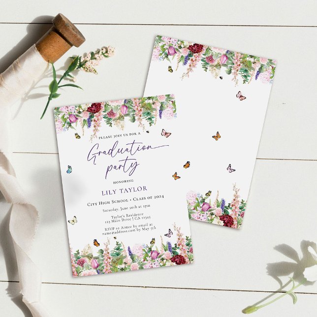 Convite Festa de formatura Floral Púrpura Elegante (Criador carregado)