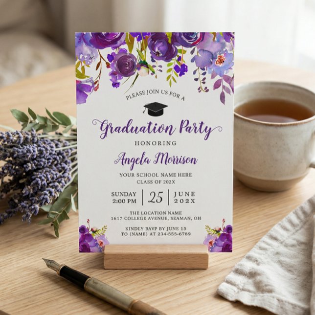 Convite Festa de Formatura Floral Roxa Ultra Violeta (Criador carregado)